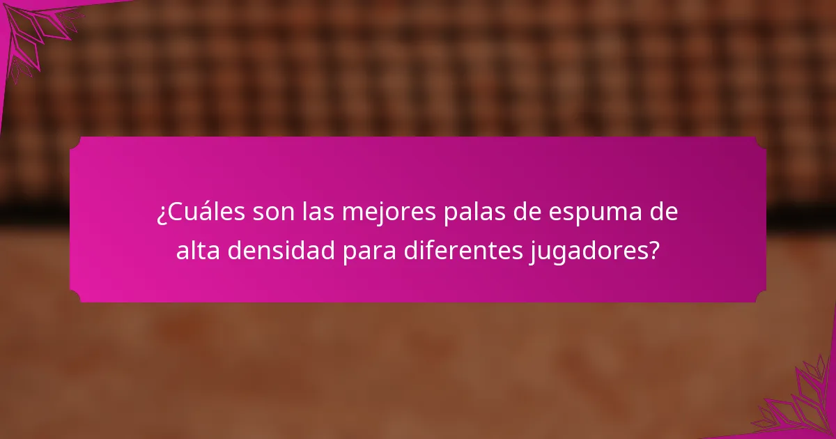 ¿Cuáles son las mejores palas de espuma de alta densidad para diferentes jugadores?